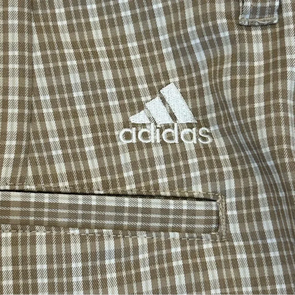 Adidas Men’s Polyester Performance Tan White plaid Golf Shorts 36